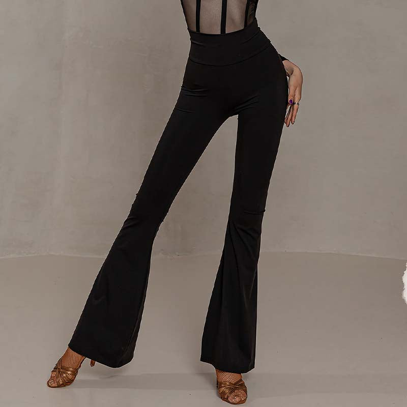 YES Women's Black High Waist Pants Latin Dance Wear Training Performance Pants