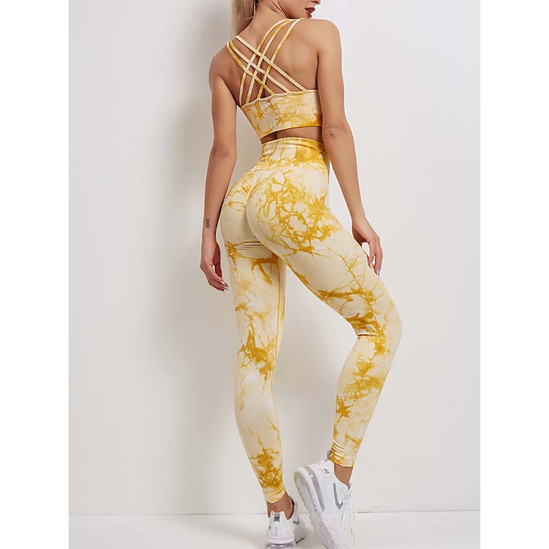 Women's Tie-dye Stretch Yoga Suit Sports Running Fitness Set Knitted Fitness