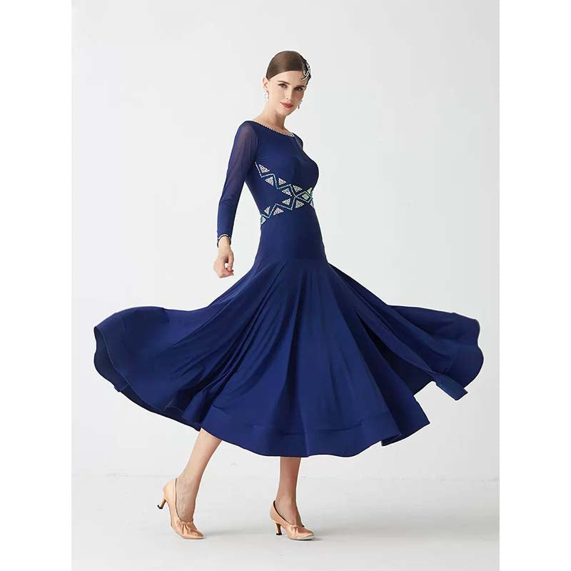 YUN Customisable-Women's Navy Diamonds Ballroom Waltz Modern Dance Dresses Dancewear