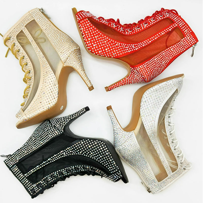 Women's Customized Heel Rhinestone Satin Customized Heels Dance Boots Jazz Salsa Dancing Shoes