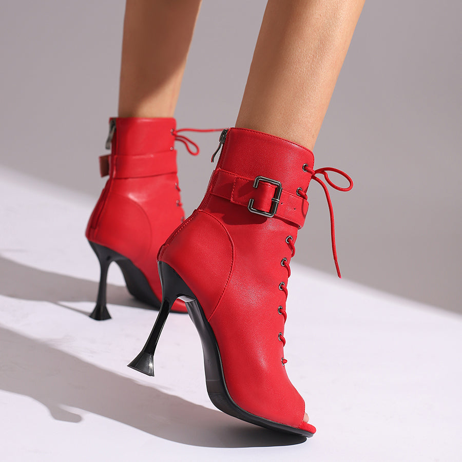Women's 10cm Heel Rubber Sole Leatherette Jazz Shoes Open Toe Dance Heels Boots