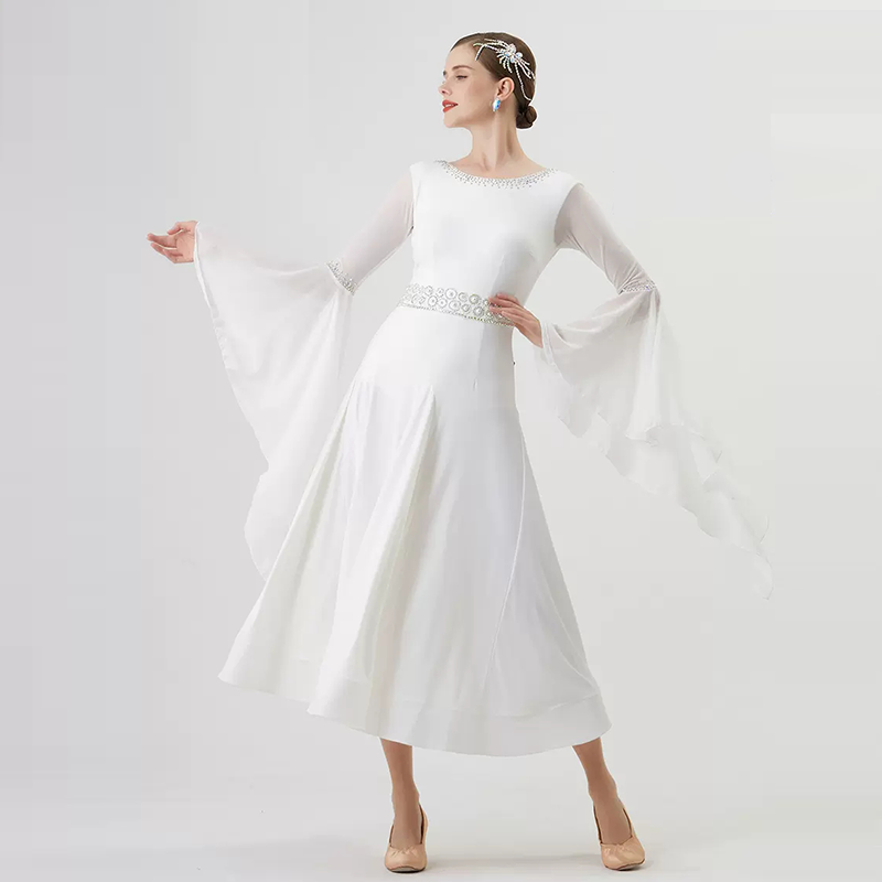 YUN Customisable-Women's Long Sleeve Diamonds Dress For Ballroom Dancing standard/Smooth Dress