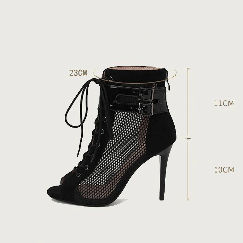 AJ Women's 10 cm Heel Rubber Sole Leatherette Jazz Shoes Open Toe Dance Heels Boots