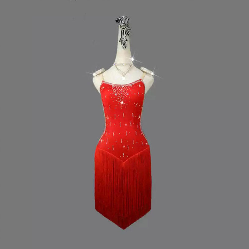 Customisable-Women's Tassel Latin Dance Dress Professional Dance Stage Performance Wear