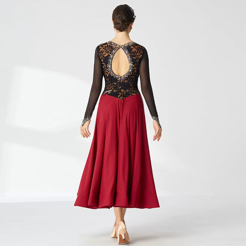 YUN Customisable-Women's Long sleeve Diamonds Dance Costume Dress For Ballroom Dancing standard/Smooth Dress