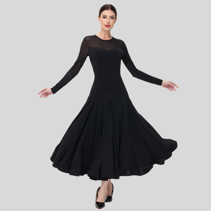 Customisable-Women's Black Long Sleeve Modern Dance Performance Dress Ballroom Dance Dress