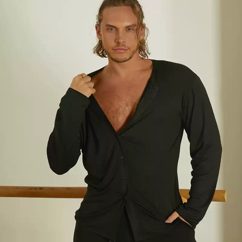 Z Men's Long Sleeve V Neck Latin Dance Tops Dance Wear