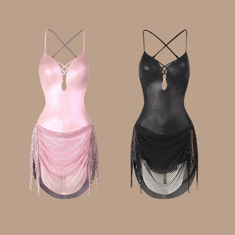 Z Women's Tassel Sequins Latin Dance Dress Dance Wear Training Performance Dress