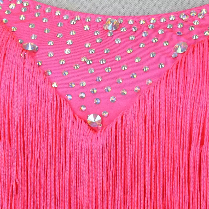 Customisable-Women's Pink Tassel Latin Dance Dress Professional Dance Stage Performance Wear