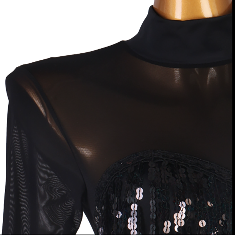 Customisable-Women's Black Long Sleeve Modern Dance Performance Dress Ballroom Dance Dress