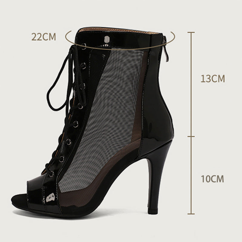 Women's 10cm Heel Rubber Sole Leatherette Jazz Shoes Open Toe Dance Heels Boots