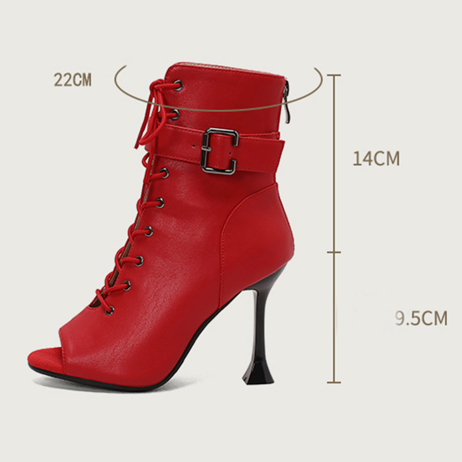 Women's 10cm Heel Rubber Sole Leatherette Jazz Shoes Open Toe Dance Heels Boots
