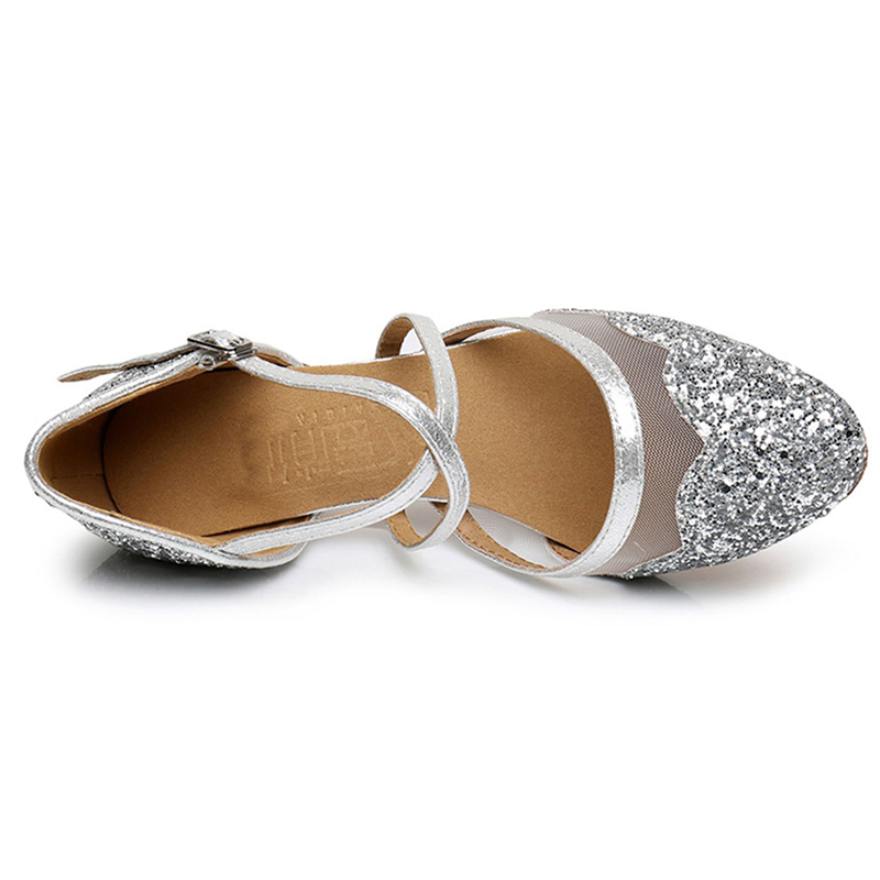 DS Women's Silver Sparkling Glitter Customized Heels Ballroom Dance Shoes Modern Shoes