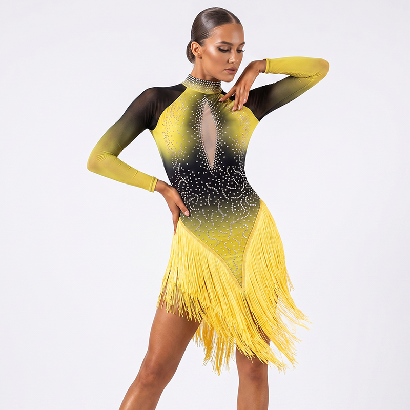YZY Customisable-Women's 3/4 Sleeve Yellow DanceWear Dance Dress Performance Wear
