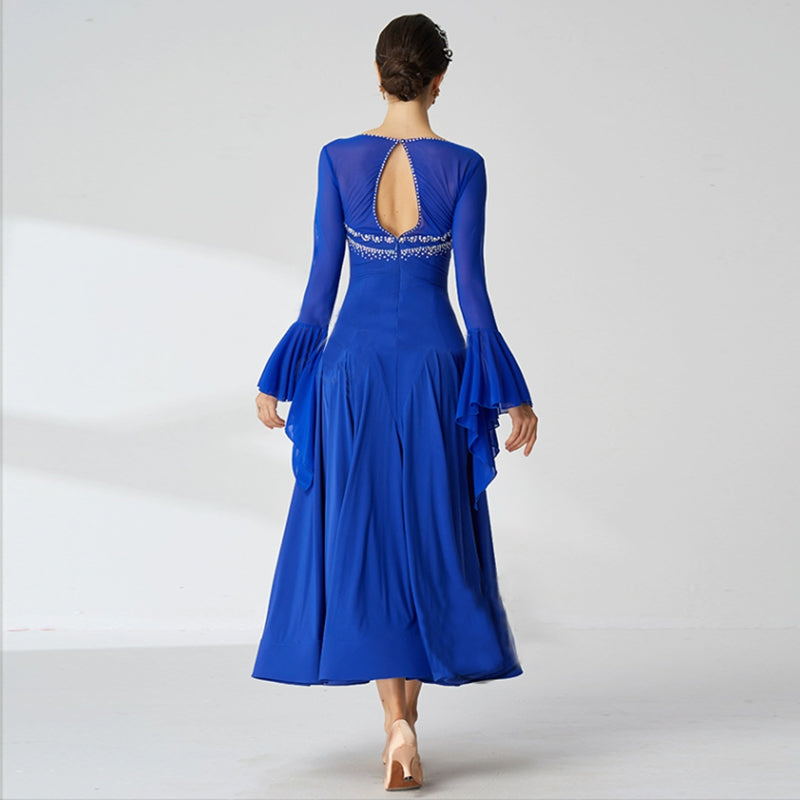 YUN Customisable-Women's Long sleeve Diamonds Dance Costume Dress For Ballroom Dancing standard/Smooth Dress