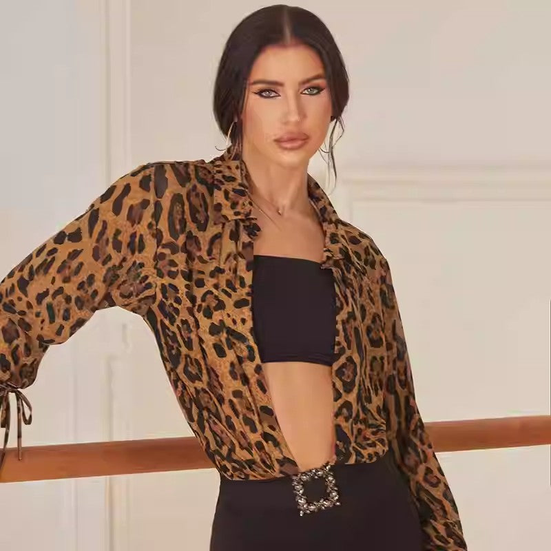 Z Women's Leopard Latin Dance Tops Dance Wear Training Performance Tops