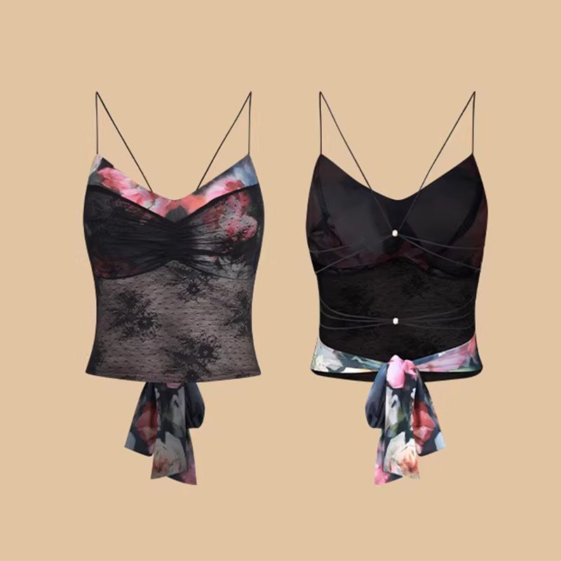 Z Women's Black Lace Sleeveless Dance Tops Latin Dance Wear Practice Dance Wear
