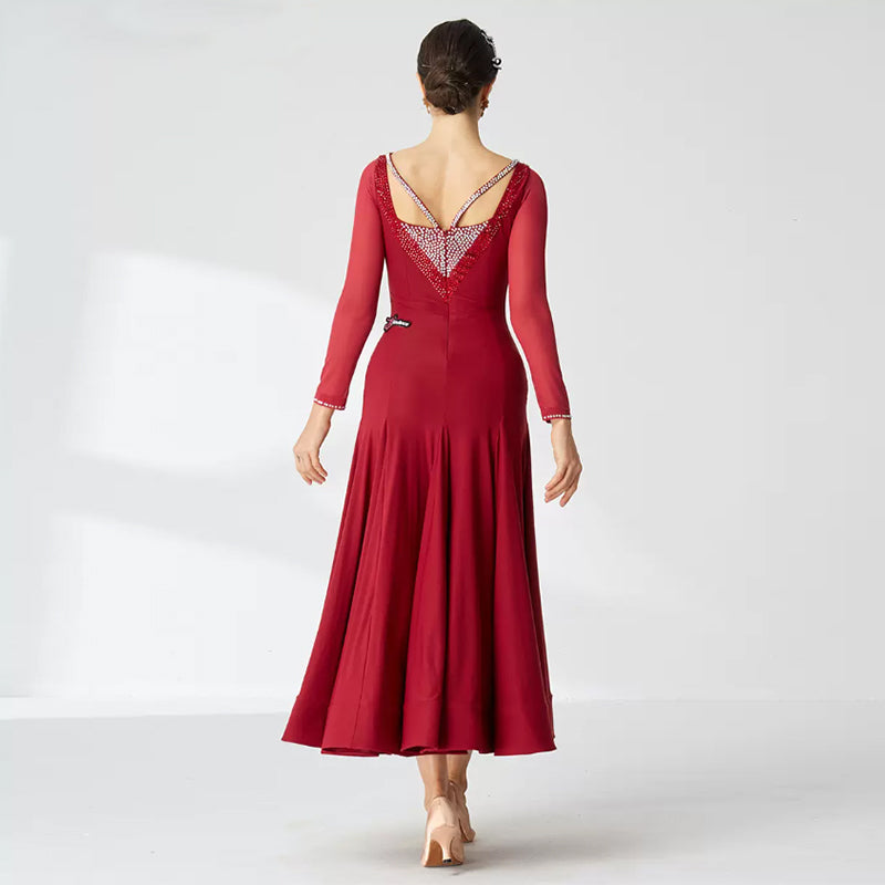 YUN Customisable-Women's Long sleeve Diamonds Dance Costume Dress For Ballroom Dancing standard/Smooth Dress