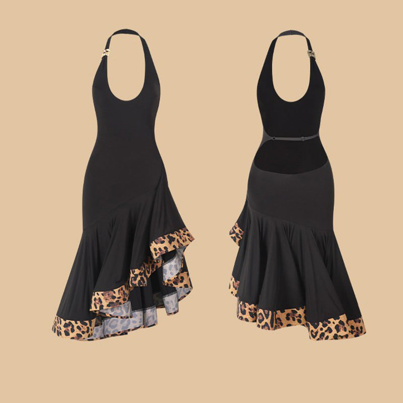 Z Women's Black-Leopard Latin Dance Dress Dance Wear Training Performance Dress