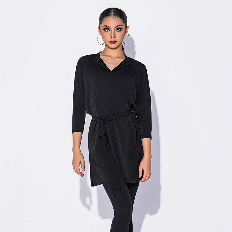 HC Women's Black Long Sleeve Dance Tops Dance Wear Training Performance Tops