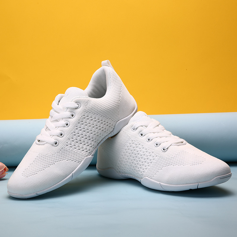 Women's White Mesh Jazz Shoes Lace-up Dance Sneakers