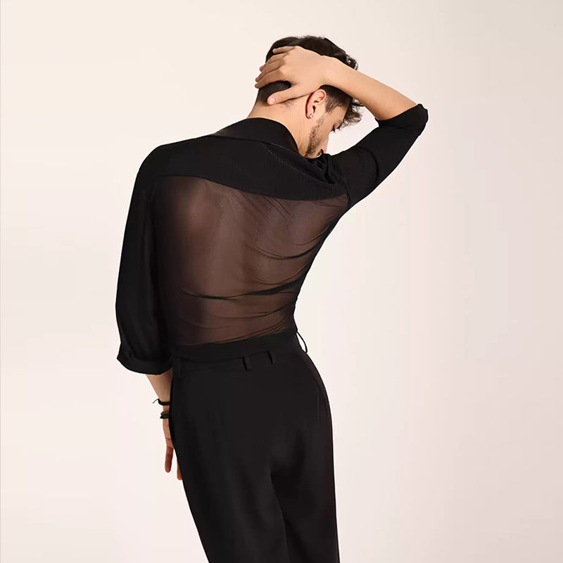 YES Men's Black Long Sleeves Latin Dance Tops Dance Wear