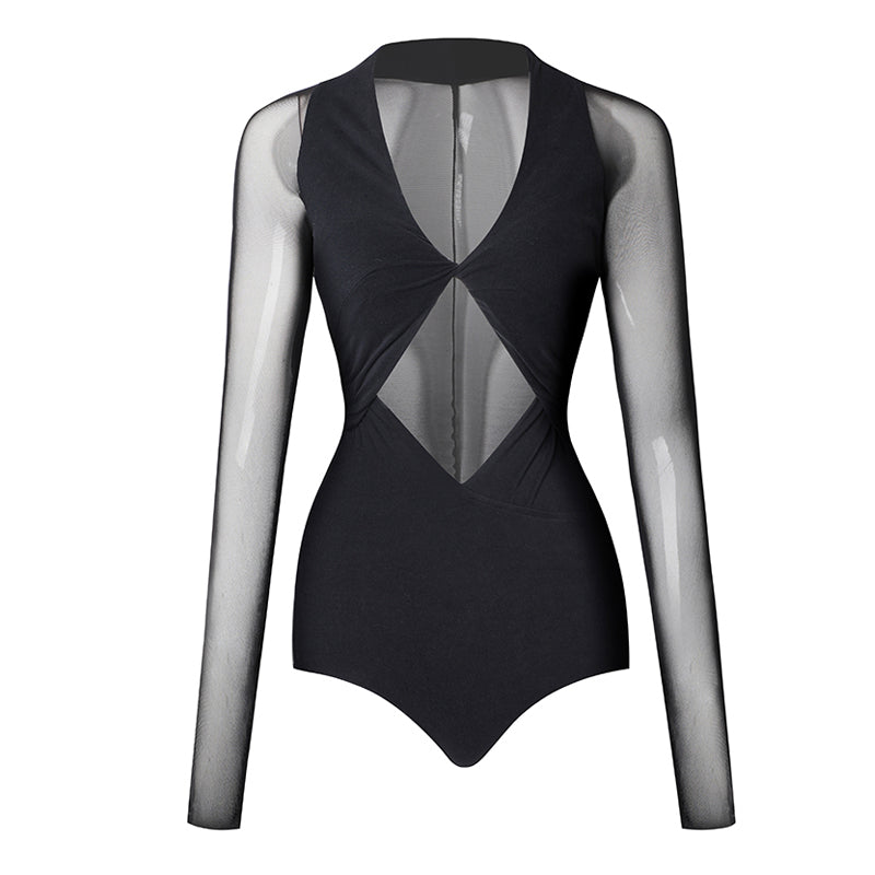 Z Women's Milk Silk Long Sleeve Bodysuit Practice Dance Wear
