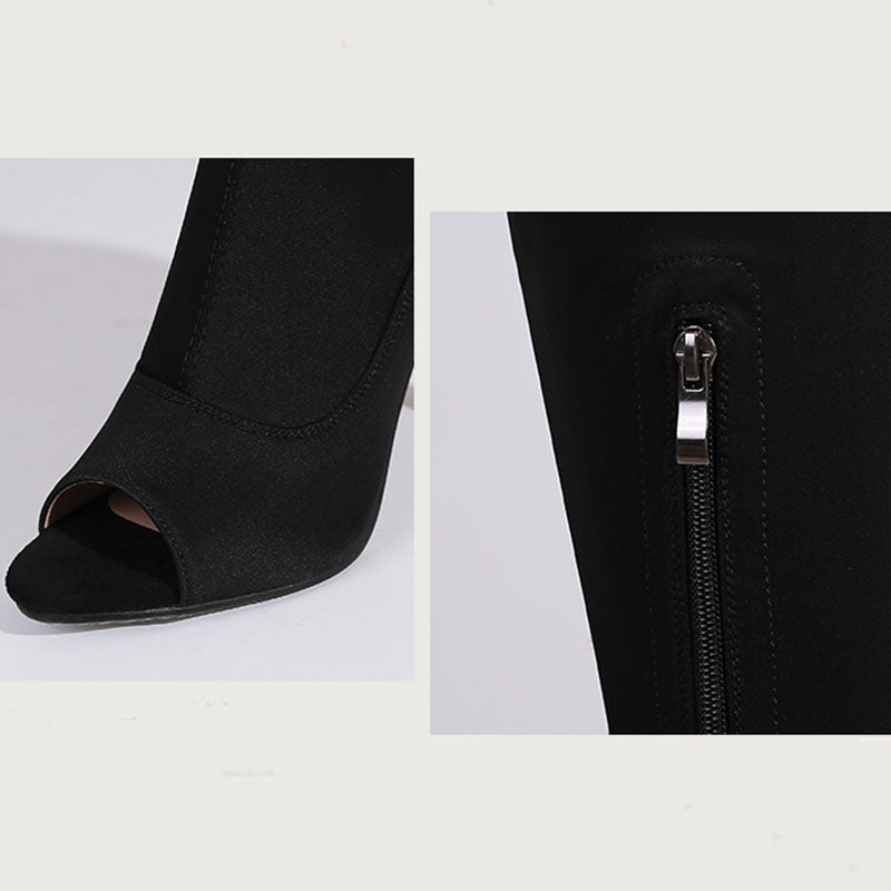 Women's 7.5cm/10cm Heel Stretch fabric Jazz Shoes Rubber Sole Open Toe Dance Heels Boot