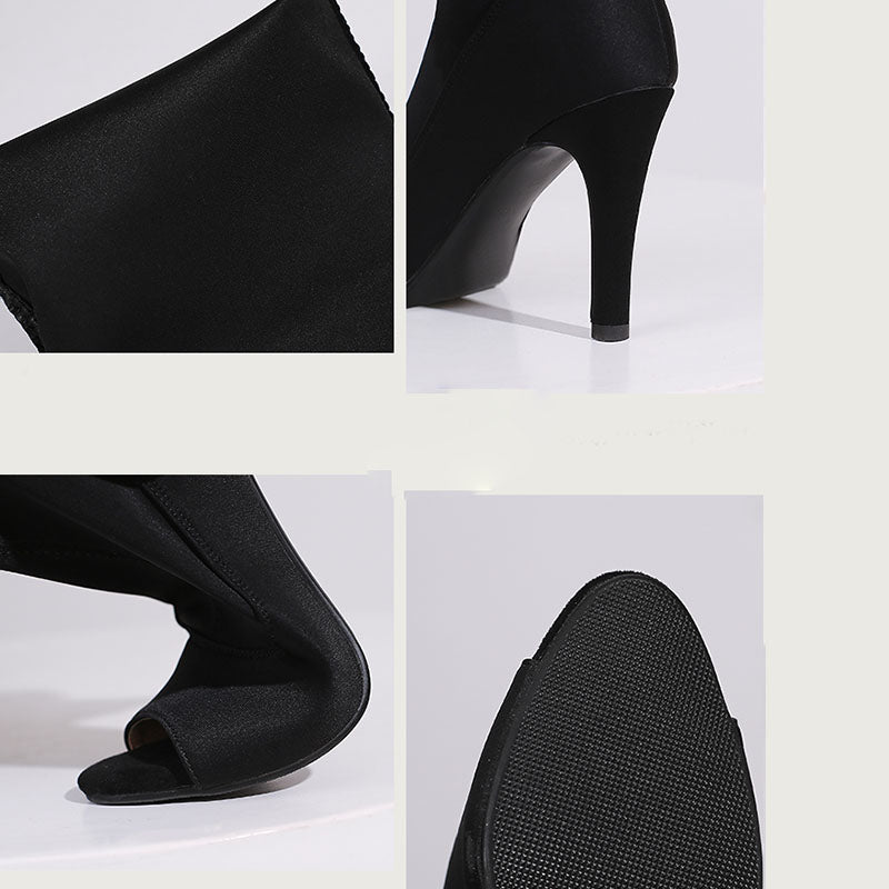 Women's 7.5cm/10cm Heel Stretch fabric Jazz Shoes Rubber Sole Open Toe Dance Heels Boot