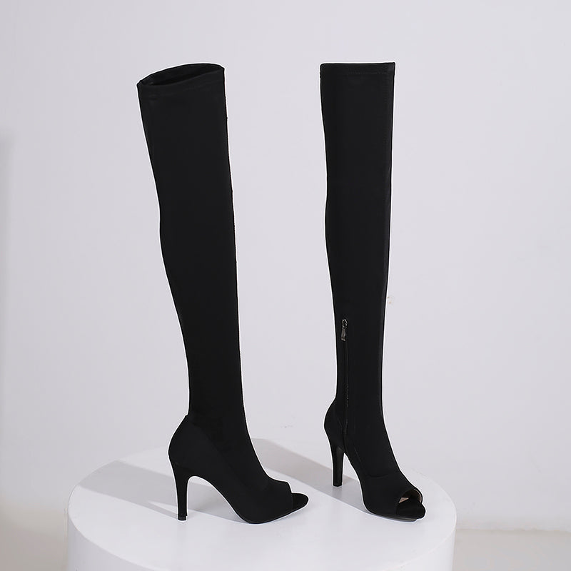 Women's 7.5cm/10cm Heel Stretch fabric Jazz Shoes Rubber Sole Open Toe Dance Heels Boot