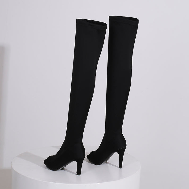 Women's 7.5cm/10cm Heel Stretch fabric Jazz Shoes Rubber Sole Open Toe Dance Heels Boot