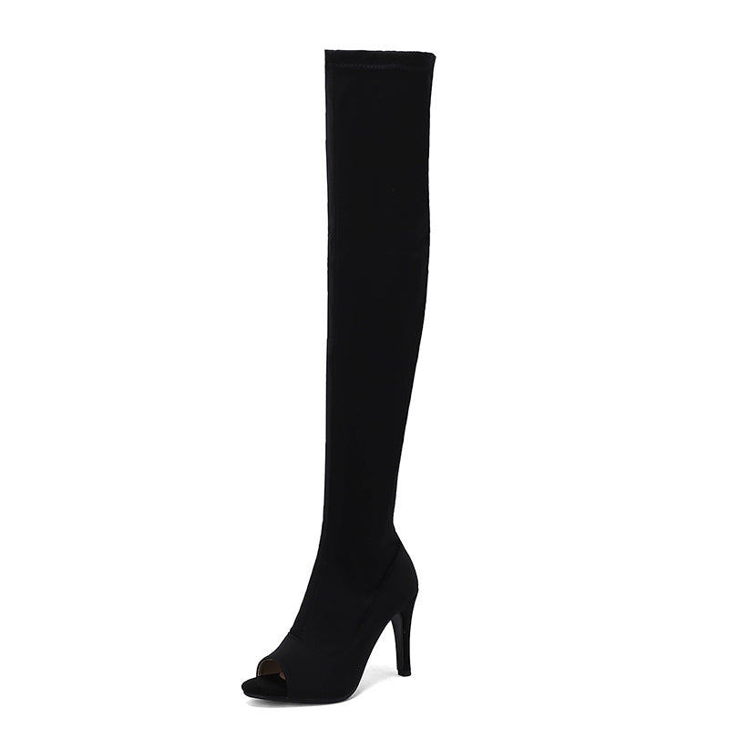 Women's 7.5cm/10cm Heel Stretch fabric Jazz Shoes Rubber Sole Open Toe Dance Heels Boot