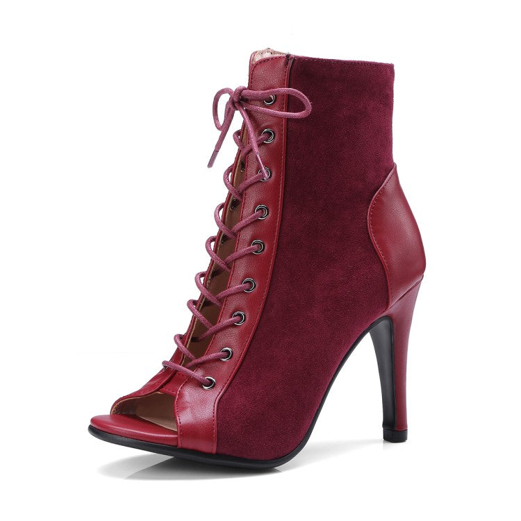 Women's Customized Heel Suede Jazz Shoes Rubber Sole Open Toe Cut Out Bootie Dance Boots