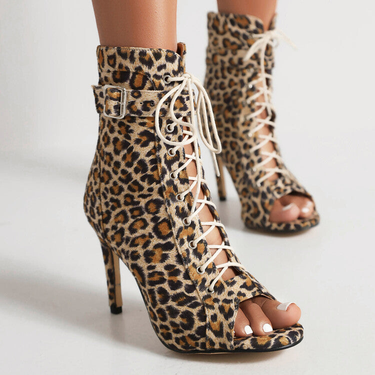 Women's 7.5cm/10cm Heel Rubber Sole  Leopard Print  Leatherette Jazz Shoes Lace-up Dance Heels Boots