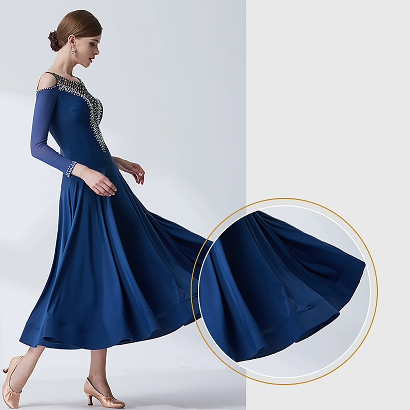 YUN Customisable-Women's Long Sleeve Applique With Diamonds Costume Dress For Ballroom Dancing standard/Smooth Dress