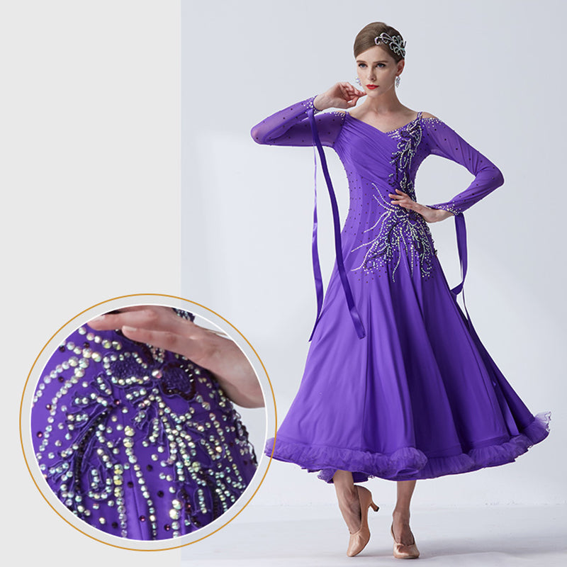 YUN Customisable-Women's Puple Diamonds Dance Costume Dress For Ballroom Dancing standard/Smooth Dress