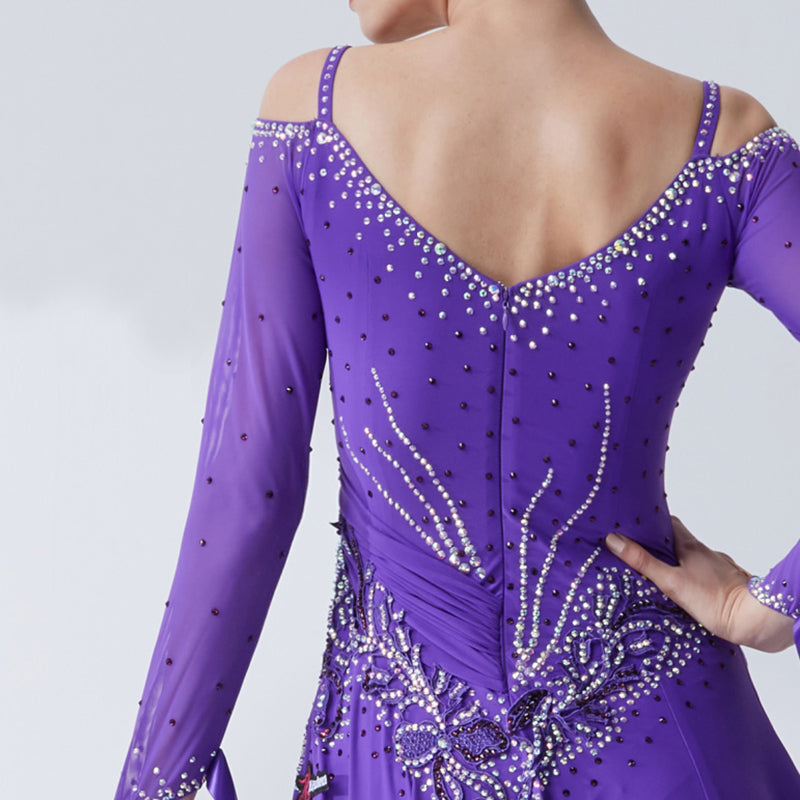 YUN Customisable-Women's Puple Diamonds Dance Costume Dress For Ballroom Dancing standard/Smooth Dress