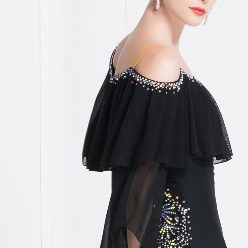 YUN Customisable-Women's Off Shoulder Diamonds Waltz Modern Ballroom Dance Dress