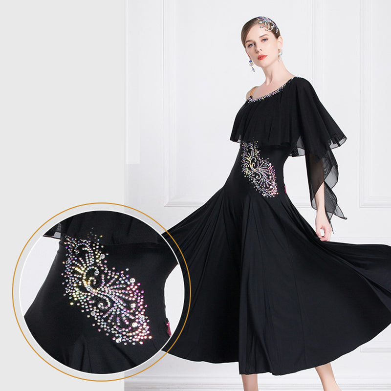 YUN Customisable-Women's Off Shoulder Diamonds Waltz Modern Ballroom Dance Dress