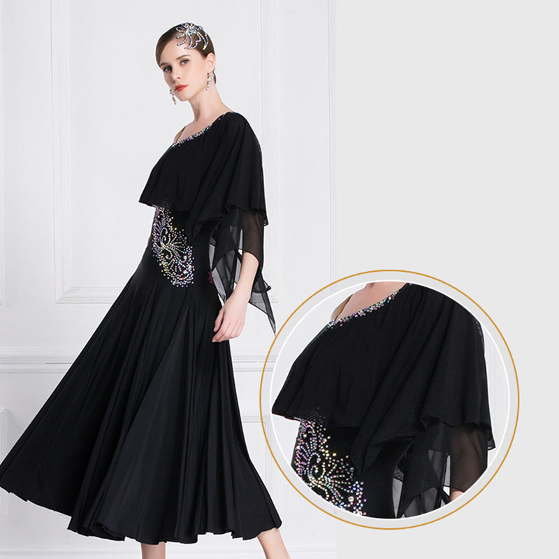 YUN Customisable-Women's Off Shoulder Diamonds Waltz Modern Ballroom Dance Dress