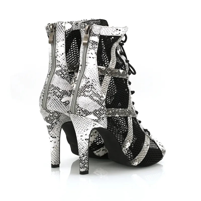 Women's 9.5cm Heel Peep Toe Hollow-out Heels Dance Boots Jazz Salsa Dancing Shoes