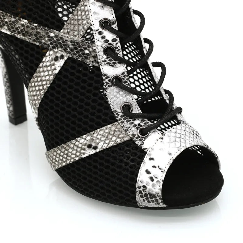 Women's 9.5cm Heel Peep Toe Hollow-out Heels Dance Boots Jazz Salsa Dancing Shoes