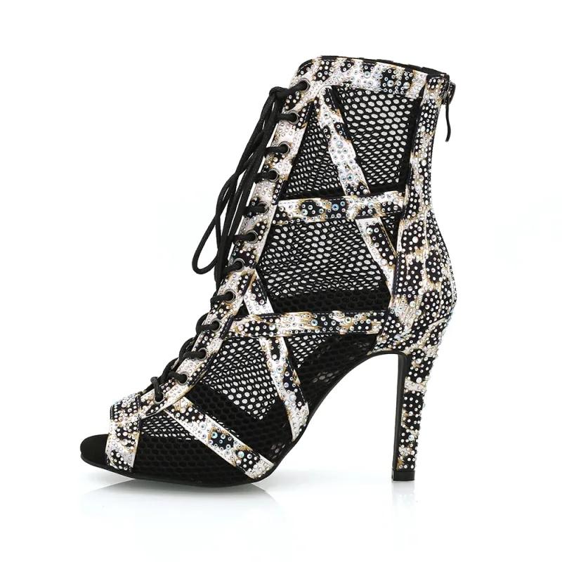 Women's 9.5cm Heel Peep Toe Hollow-out Heels Dance Boots Jazz Salsa Dancing Shoes