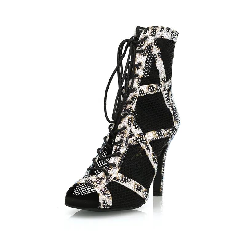 Women's 9.5cm Heel Peep Toe Hollow-out Heels Dance Boots Jazz Salsa Dancing Shoes