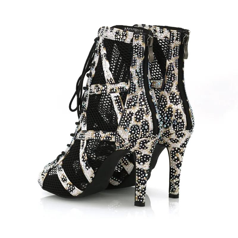 Women's 9.5cm Heel Peep Toe Hollow-out Heels Dance Boots Jazz Salsa Dancing Shoes