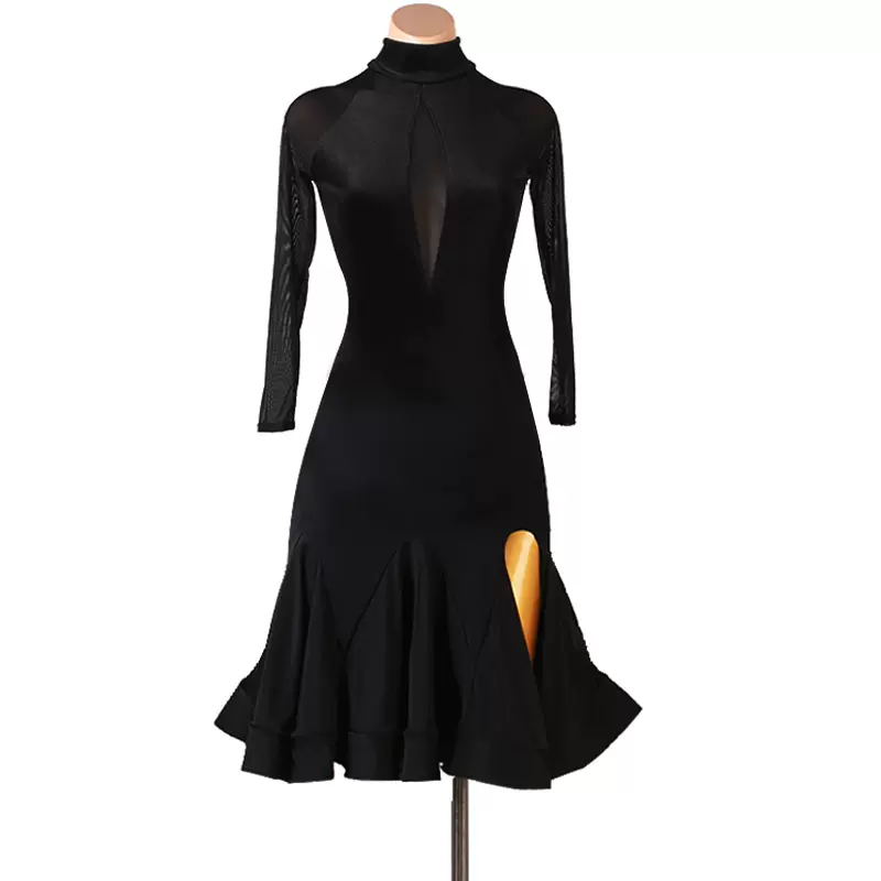 Customisable-Women's Black High Neck DanceWear Dance Dress Performance Wear