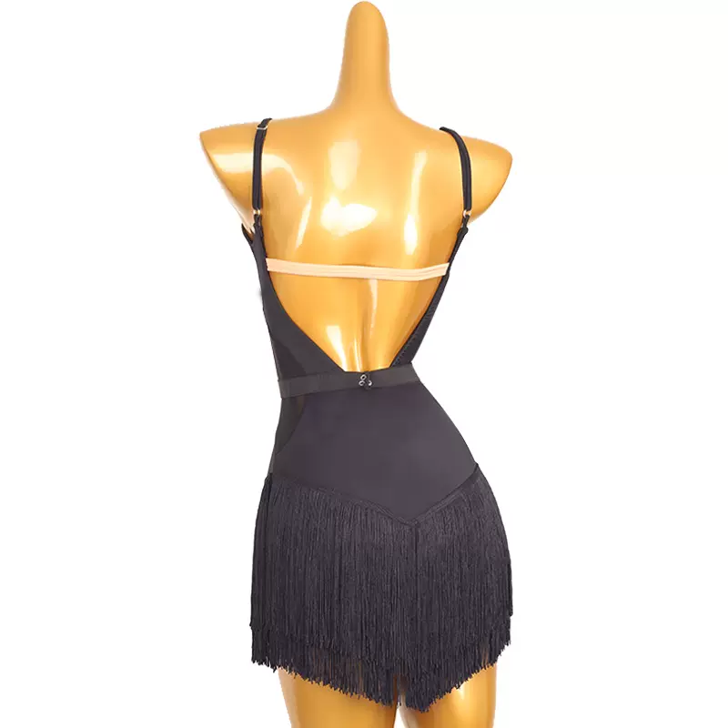 Customisable-Women's Black Tassel V-Neck DanceWear Dance Dress Performance Wear