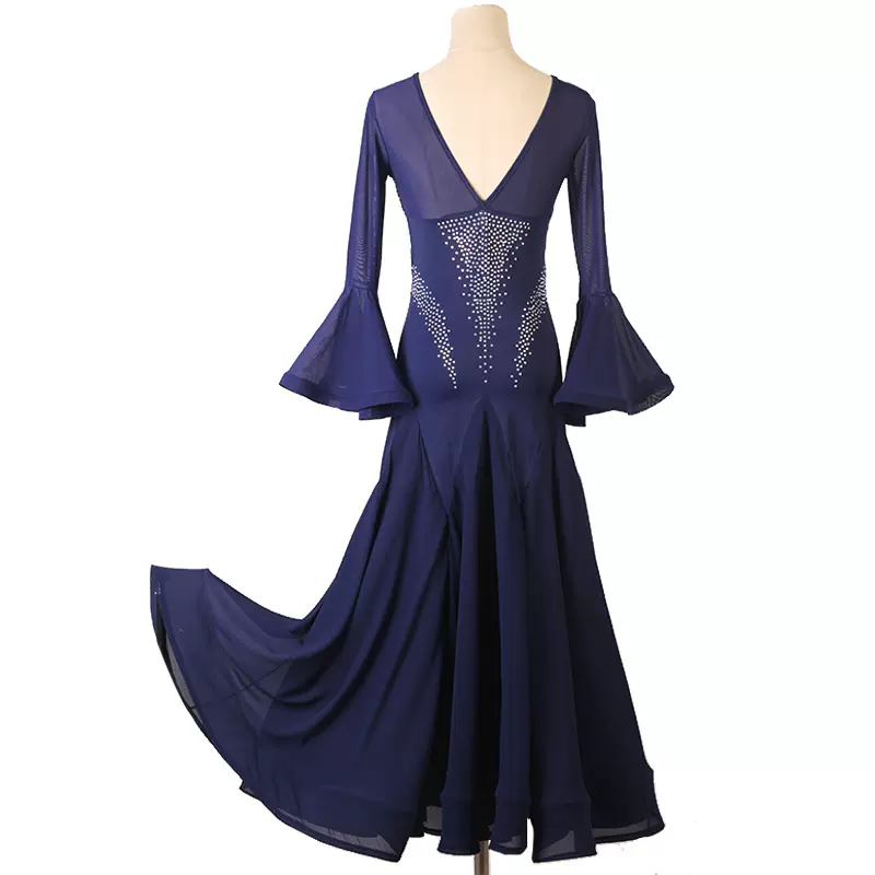 Customisable-Women's Navy Round Neck DanceWear Ballroom Dance Dress