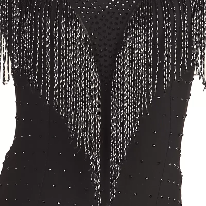 Customisable-Women's Black V-Neck Long Sleeve DanceWear Ballroom Dance Dress