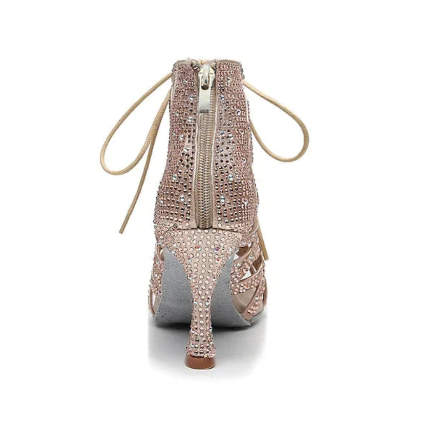 Women's Satin Rhinestone Customized Heel Dance Boots Jazz Salsa Dance Shoes